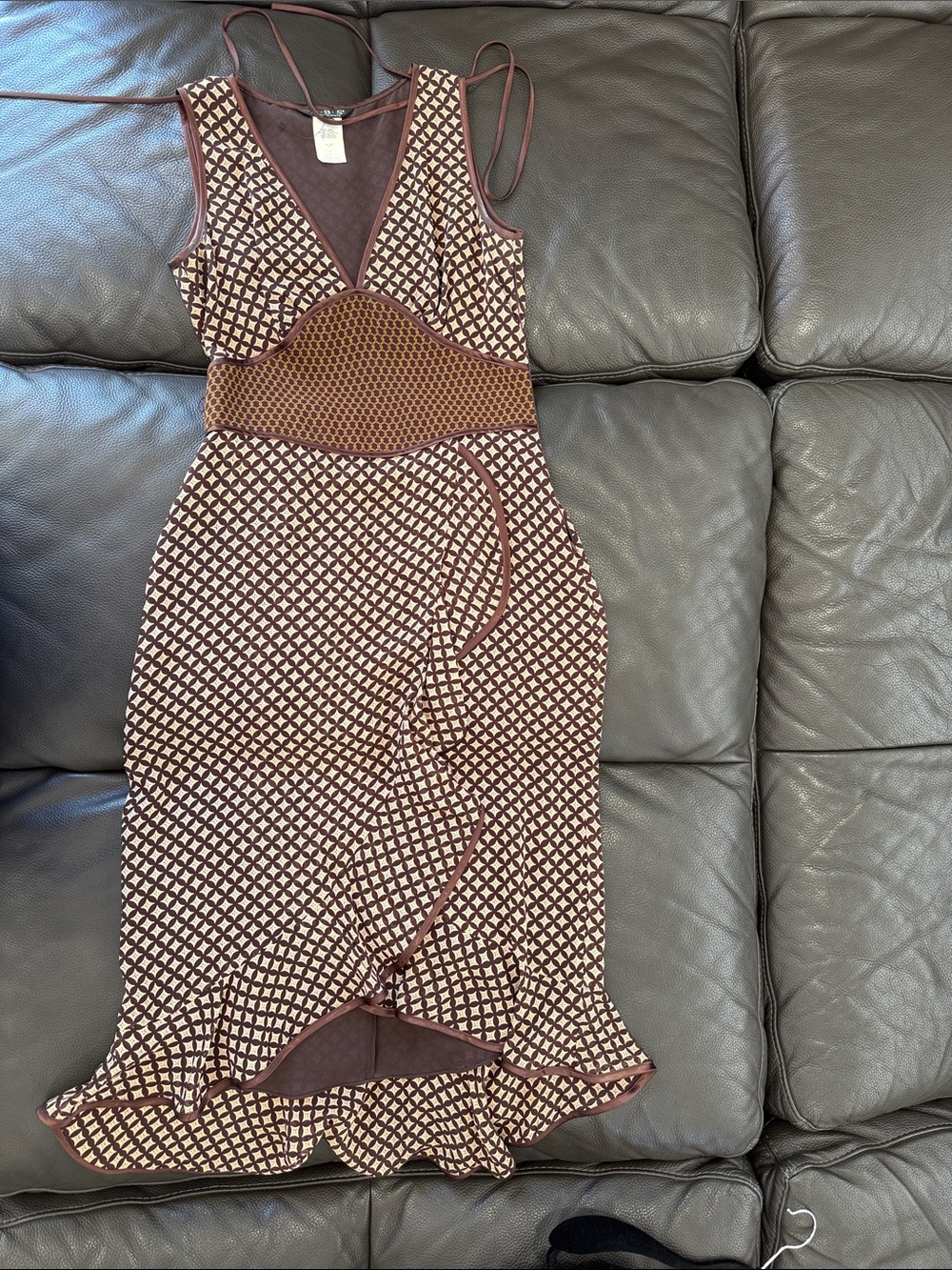 ABS Allen Schwartz Brown & Cream Printed One-Piece Dress